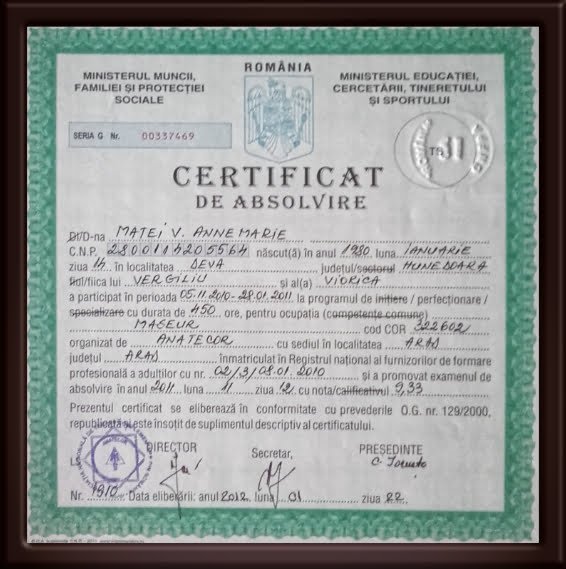 Diplomă maseur